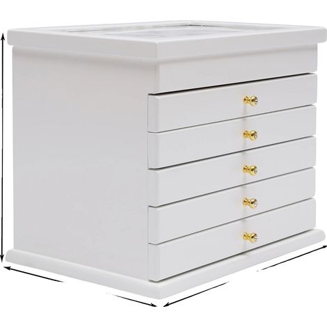 Organizador de joyas, 6 niveles, diseño con cajón deslizante, BLANCO (1/2)