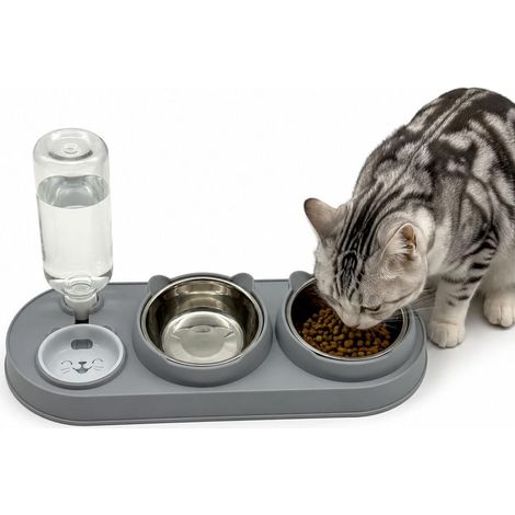 3‑dans‑1 Katzennapf‑set, 15° Geneigte Futterstation avec Automatischem Wasserspender et Abnehmbaren EdelstahlnäpRP - RP (1/5)