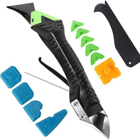 Kit 5-en-1 outil enlever joint silicone & lisseur joint silicone 6 embouts silicone interchangeables, 4 spatules à 15 angles, matériau anti-rayures, cuisine, salle de bain,sol,évier,fenêtres (1/5)