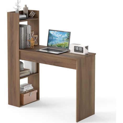 COSTWAY Home Office Desk 110 CM Study Writing Table with Bookshelf-Oak (1/5)