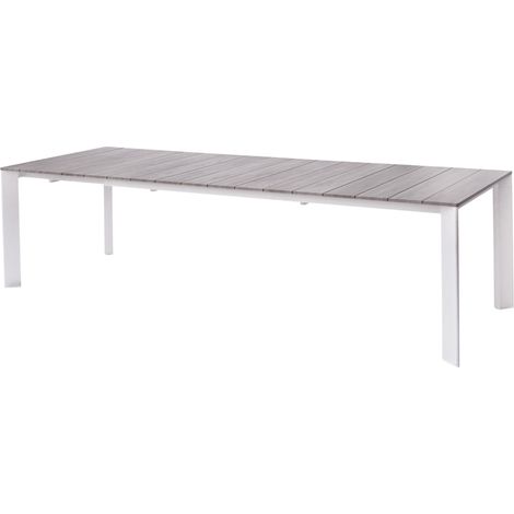 Tavolo da giardino in alluminio bianco con piano effetto legno, allungabile da 212 a 276 cm (1/5)