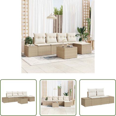 vidaXL Poly Rattan - Sofa Set mit Kissen 6 pcs Beige Poly Rattan (1/5)
