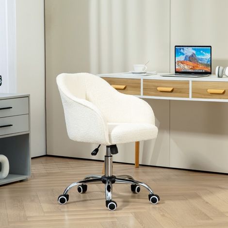 Sedia da ufficio ergonomica in tessuto effetto teddy, girevole, regolabile in altezza, bianco crema (1/5)