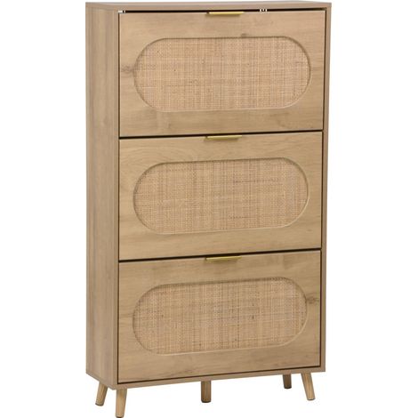sweeek - Schuhmöbel mit Holzdekor Rohrgeflecht und 3 Klappen (1/5)