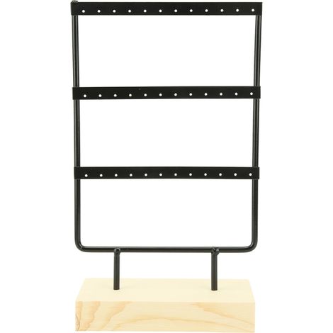 Expositor de joyería con 36 ranuras, base de madera, para pendientes y collares (negro)
