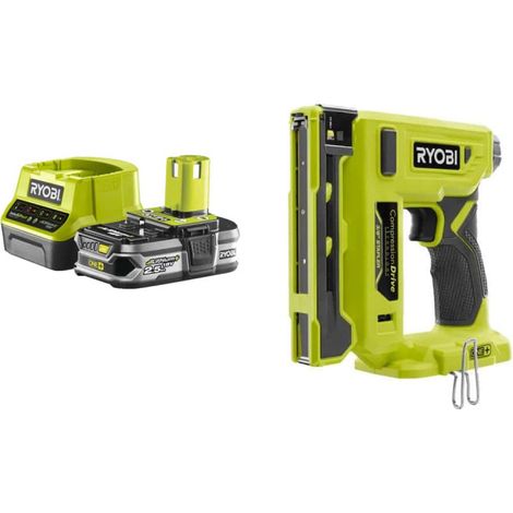 Confezione Cucitrice RYOBI 18V R18ST50-0 - 1 batteria 2.5Ah - 1 caricatore rapido RC18120-125