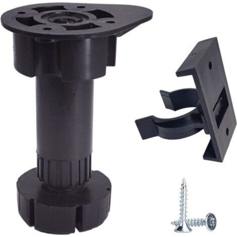 16 Adjustable Black Plastic Furniture Feet with Clips, Kitchen Furniture Legs, Cabinet Feet, Screws Included (16) (1/4)