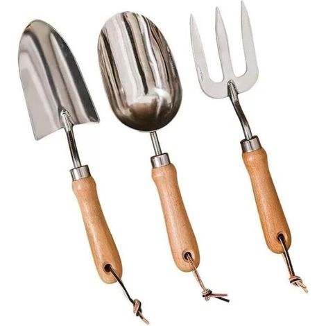 Ensemble d'outils de jardinage : pelle, râteau et fourche en acier inoxydable avec manches en bois résistants. Kit de plantation et de rempotage idéal pour les jardiniers amateurs.