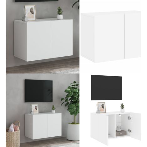 Meuble TV mural blanc 60x30x41 cm - Meubles Tv - Meuble Tv Mural - Meuble Tv Blanc - Étagère Murale - Rangement Tv - Home & Living (1/5)