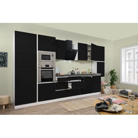 Cuisine Kitchenette sans poignée Blanc Noir Lorena 395 cm Respekta