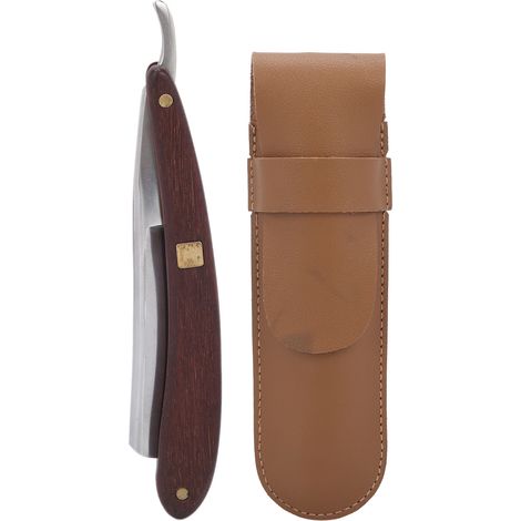 Porte-lames de rasoir pliable pour hommes avec étui de rangement en cuir PU marron (1/5)