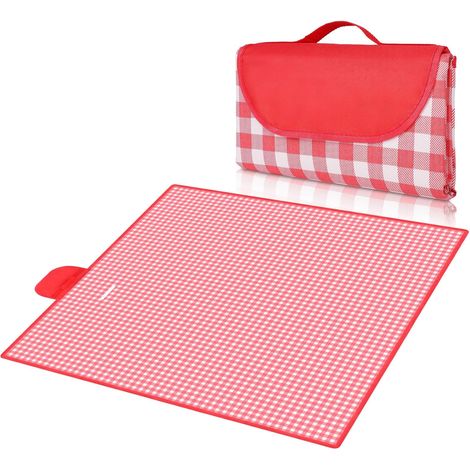 Couverture de Pique-Nique 200 200CM, Tapis de Couverture de Pique-Nique Pliable, Imperméable,Le Parc, La Randonnée, Le Camping, Idéal pour Les Voyages en Famille,Rouge et Blanc (1/4)