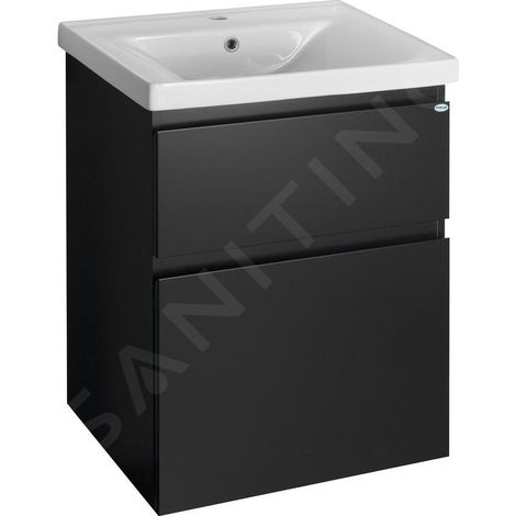 Aqualine Altair - Meuble sous lavabo 57x73x45 cm, noir mat AI660 (1/4)
