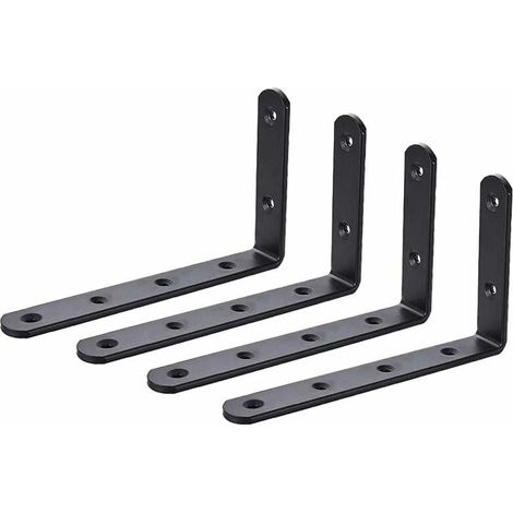 Équerres de Fixation, 4pcs Supports Angulaires Équerre Support Garage Mural en Acier Inoxydable Étagère, Equerre Murale Noir en Forme de L, DIY Industriel pour Meubles Décoration Connexion avec Vis (1/5)