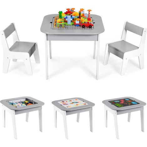 Kindertisch mit 2Stühlen,Kinder Tisch Stuhl Set,Aktivitätentisch,Bausteintisch,Kinder-Maltisch,Kindersitzgruppe,Kindermöbel(Grau) (1/5)
