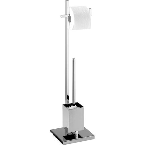 WENKO Set WC 2in1, Spazzola WC e Portarotolo, Quadro, Cromato, 23,5x72,5x18,5 cm, Lucido (1/4)
