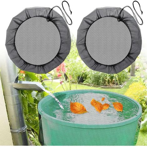 Red para depósito de agua de lluvia de 2 piezas, 60 cm de diámetro, cubierta para barril de agua de lluvia con cordón ajustable, red protectora ajustable, protección contra hojas y mosquitos. (1/5)