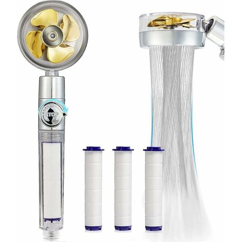 Nazalus-Hot Sale-Handbrause, wassersparender Anti-Kalk-Duschkopf, 360° drehbarer Hochdruck-Propeller-Duschkopf, dreistufiges Filtersystem mit 3 austauschbaren PP-Baumwolle