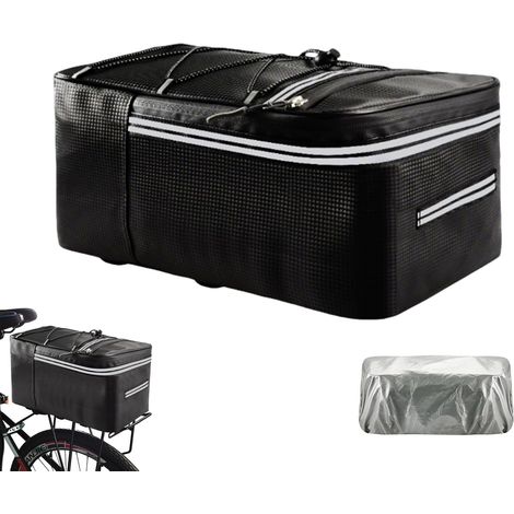 Sacoche de vélo, sacoche arrière multifonctionnelle, avec réflecteurs, housse de pluie, étanche, 12 L, compatible avec la plupart des porte-bagages de vélos, vélos électriques et VTT (noir) (1/5)