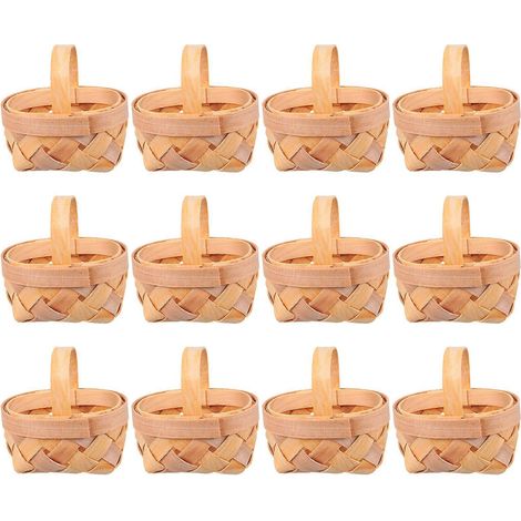 Lot de 12 mini-paniers tressés à la main, paniers en copeaux de bois, mini-paniers décoratifs-6.10X6.00X6.00CM