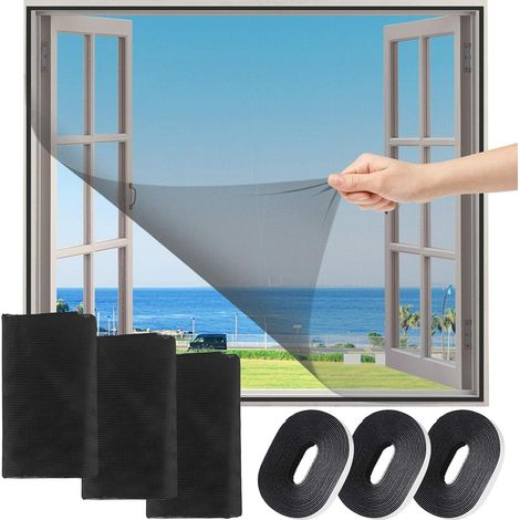 3 pieces DIY Self-Adhesive window mosquito net,window screen mosquito net insect screen net,standard window insect stop mosquito net,for door windows,Black 130 x 150cm (1/5)