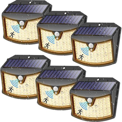 Lampe Solaire Exterieur, 【Lot de 6】 Lumière Solaire Extérieure, 3 Modes IP65 Étanche - Éclairage Extérieur Solaire pour Jardin, Garage, Patio, Lampe Exterieur Murale, Lumière Chaude (1/5)