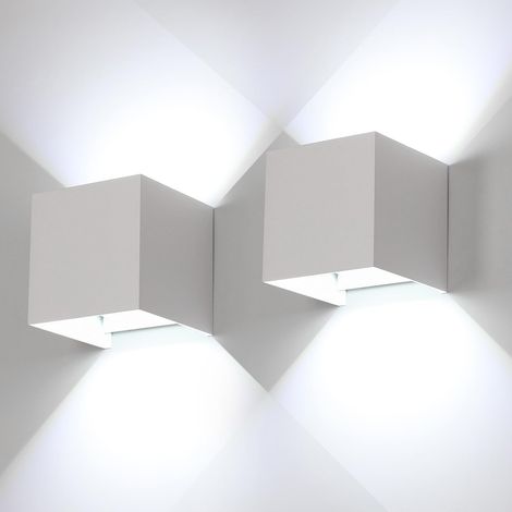 2 Pièces Applique Murale Exterieure/Interieur 12W Lampe Murale Moderne avec Angle de Faisceau Réglable Applique Murale LED Blanche en Aluminium pour Couloir Escalier Jardin, Blanc Froid 6500K (1/5)