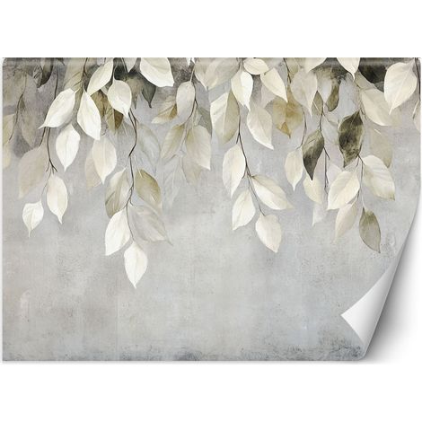 Fototapete Beige hängende Blätter Zweige Beton Boho 100x70 cm (1/5)