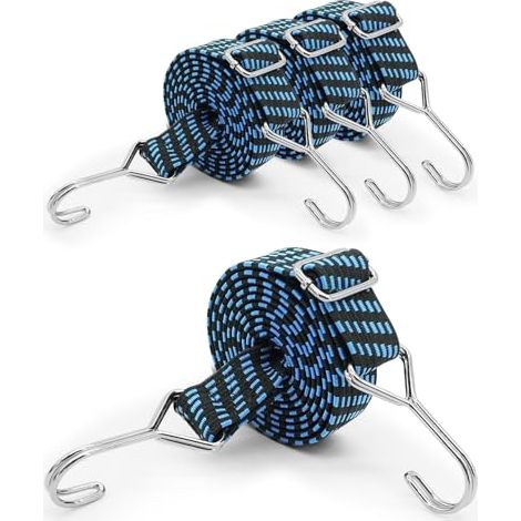 [NIE BENUTZT]4er-Pack verstellbare Gummi-Bungee-Seile mit Haken – 2 m – extra stark – für Fahrrad, Motorrad, Auto, Camping (1/5)