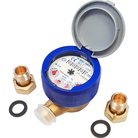 Contatore x acqua da 1/2 asciutto con coperchio raccordi in ottone Gianola Italy