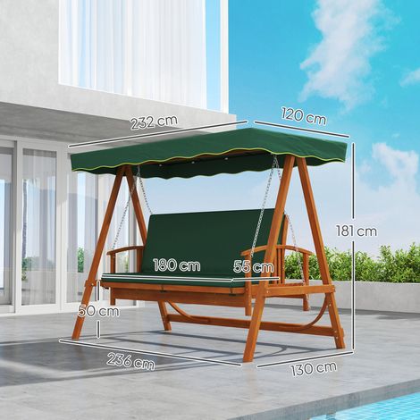 Balançoire Hollywood avec pare-soleil, en bois véritable, avec fonction inclinable, pour 3 personnes, vert foncé (1/5)