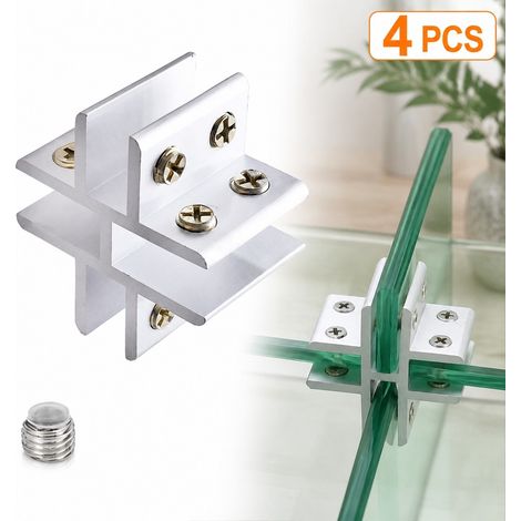 Lot de 4 pinces de verre en croix en aluminium haute résistance, pour panneaux 10-12 mm, avec vis, jonction de 4 plaques (1/5)