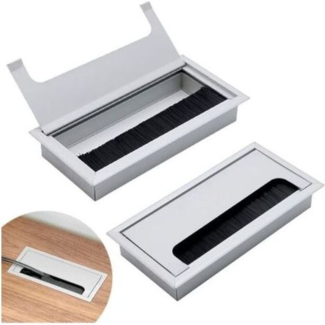 Sortie De Câble Table En Aluminium Câble Passe Fil Trou 2PCS Trou De Passe Câble Couvercle Sortie De Câble Entrée De Câble En Argent Pour Table Ordinateur Organisation Câbles Bureau 160 x 80mm (1/5)