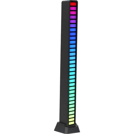 Barre lumineuse RGB avec contrôle vocal, lampe d'ambiance musicale USB pour voiture, maison et studio - Noir