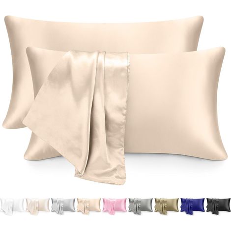 Lot de 2 Taie Oreiller Satin 51x76, Fermeture Éclair, Douceur Soie, Champagne Doré Clair (1/5)