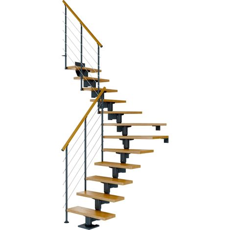 Dolle Mittelholmtreppe Cork Eiche, lackiert 1/4 gewendelt 75 cm breit für GH 278 – 337 cm UK Metall Anthrazit mit Geländer