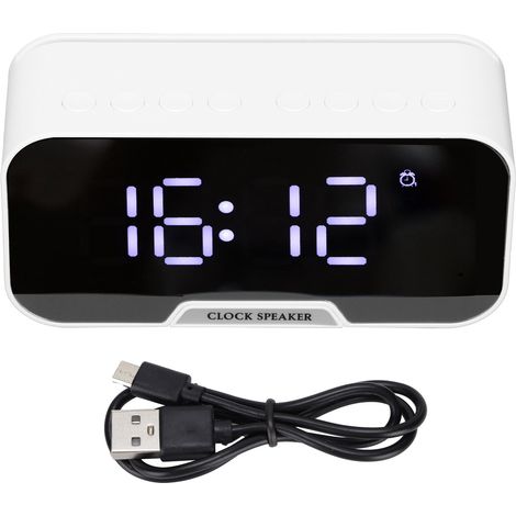 D-88 Multifunktionaler Bluetooth-Lautsprecher mit Doppelalarm, tragbar für Büro und Schlafzimmer, Weiß