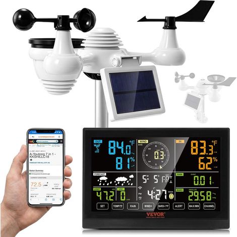Suivi météo intérieur extérieur, station météo numérique WiFi avec écran couleur 19 cm et capteur 7 en 1 (1/5)
