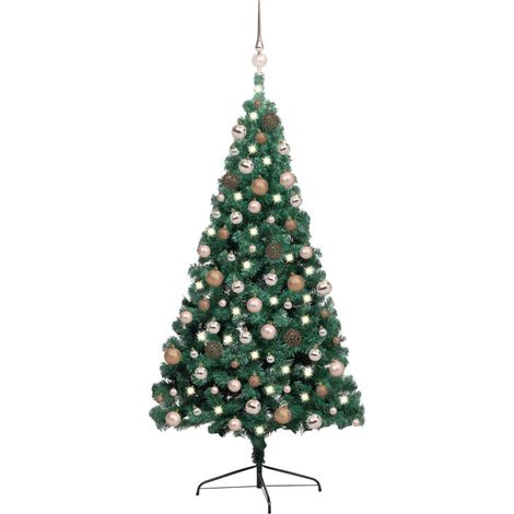 Medio árbol de Navidad con luces y bolas verde 240 cm vidaXL (1/5)