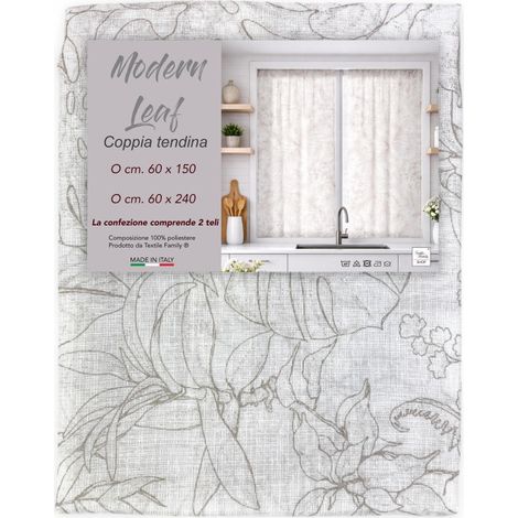 Coppia Tendine a Vetro Modern Leaf Beige Semitrasparenti in Bouclè con Tunnel per Astina – 2 Teli Made in Italy COPPIA (2 TELI) CM. 60X240