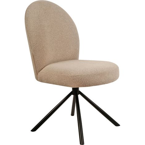 Chaise rotative 180° en tissu bouclette beige et métal noir - JULIEN (1/5)