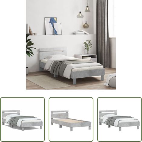 vidaXL Cama con cabecero madera de ingeniería gris hormigón 100x200 cm (1/5)