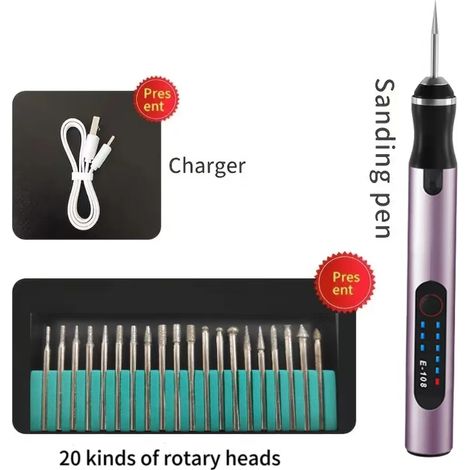 Outil rotatif sans fil – Stylo de gravure rechargeable 300 mAh – Vitesse réglable pour gravure sur bois et verre – Compact et portable – Durficst (1/5)