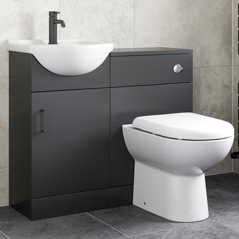 Alpine Black Bathroom Furniture Vanity Unit with Basin 950mm Toilet Unit Combination (1/5)