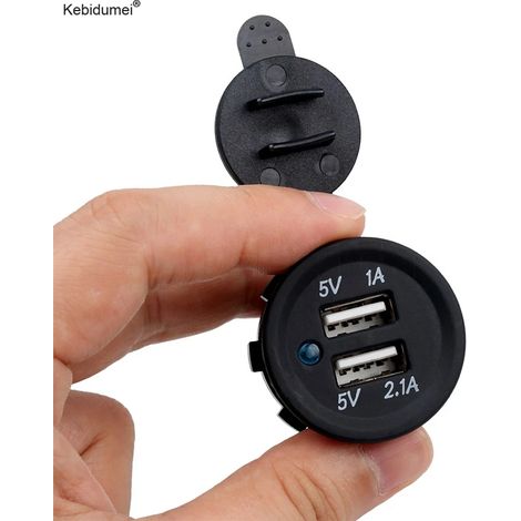 Adaptateur secteur universel double USB pour voiture, répartiteur de prise 12 V pour chargeur de téléphone portable, pièces détachées pour voiture, noir (1/5)