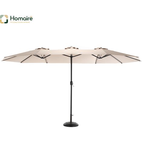 HOMAIRE Parapluie extérieur rectangulaire double face grand 14,8 pieds avec manivelle kaki sans base (1/5)