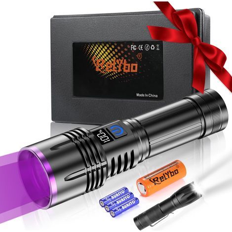 Lampe torche UV rechargeable 365 nm, lampe UV à lumière noire, lampe ultraviolette à lumière noire, lampe à lumière noire pour bois, lampe torche UV 30 W [Classe énergétique A+++] (1/5)