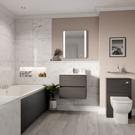 Ashby 1800mm x 800mm Slim Edge Straight Double Ended Bathroom Suite including Graphite Grey Furniture Set with Minimalist Basin (1/5)