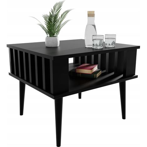 Table basse Lamella pour le salon, noire, avec étagère (1/5)