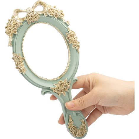 Miroir poche métal princesse relief bleu maquillage voyage portable (1/5)